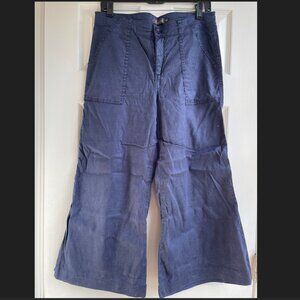 Level 99 by Anthropologie Cropped Wide Leg Linen Pants in Navy